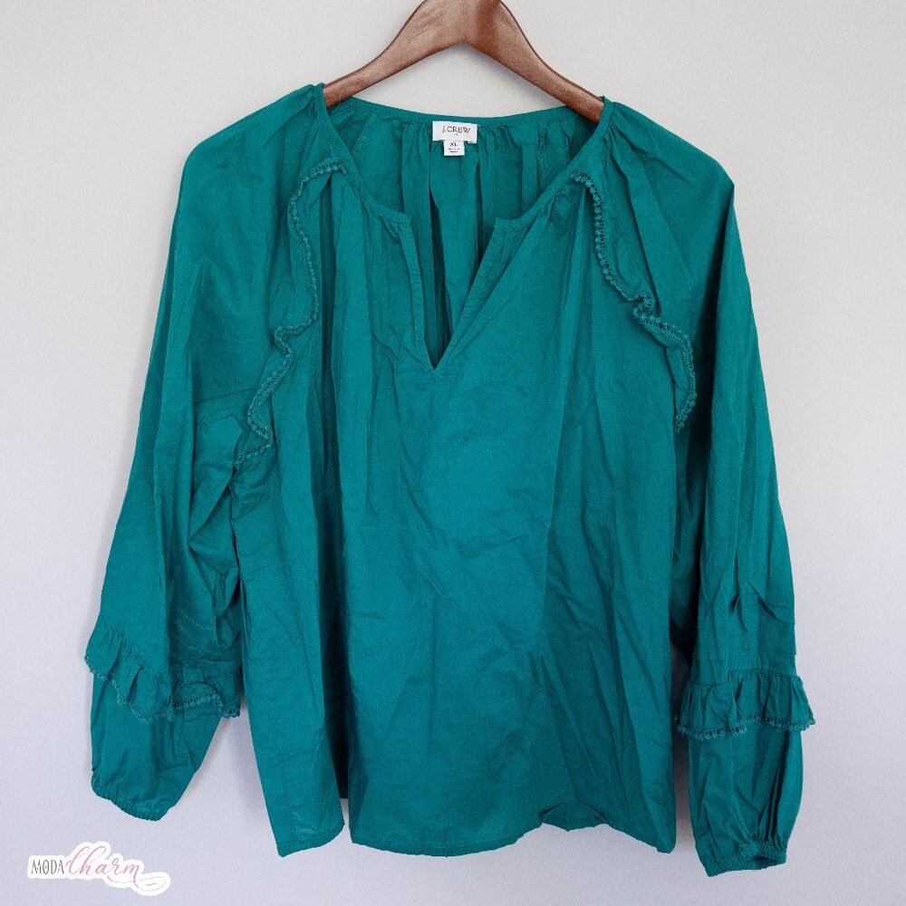 J. Crew Women's Emerald Blouse Ruffle-Trim Peasant Top XL